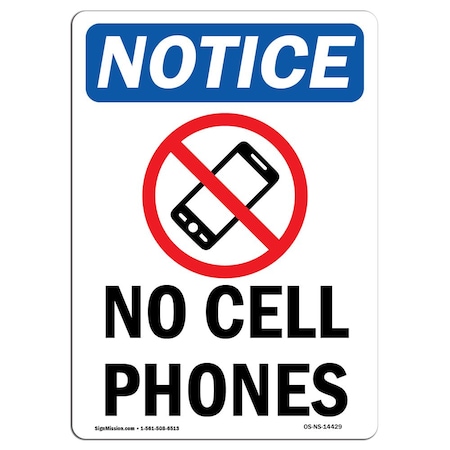 Signmission OSHA Notice, 5" Height, No Cell Phones Sign With Symbol, 5" X 3.5", Portrait OS-NS-D-35-V-14429